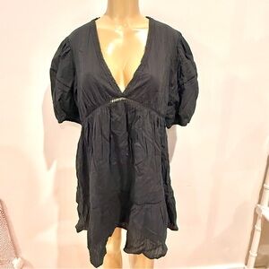 Divided Black Mini Dress Sz M V-Neck Cotton Short Sleeves H&M HM